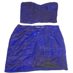 NWT Women's Do + Be Iridescent Blue Crop Top & Skirt Set Sz M top and Sz L skirt